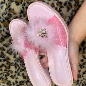 Pink Fluffy Slide Sandals